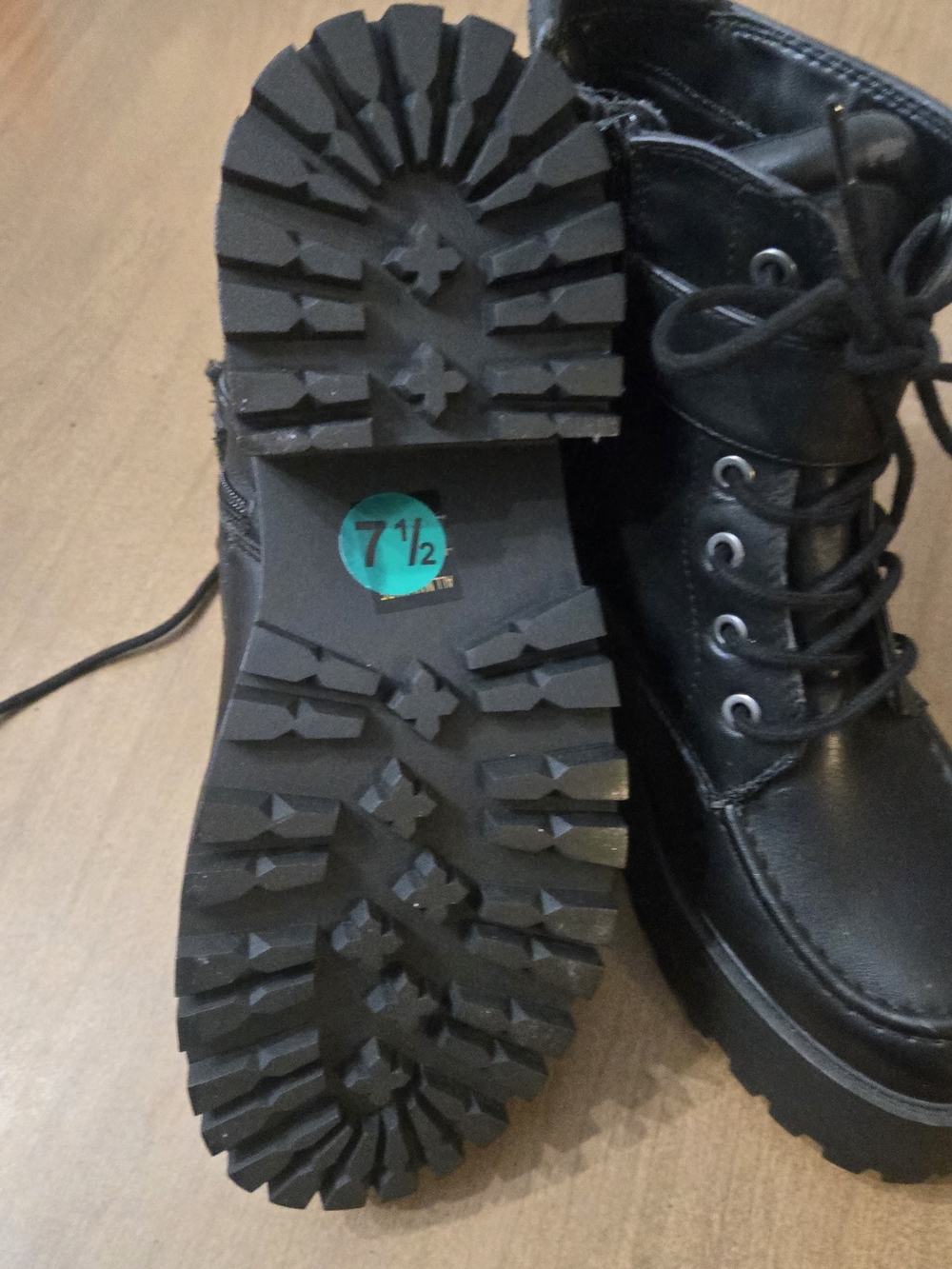 Soda Black Chunky Lug Lace-Up Ankle Boots with Buckle - Picture 15 of 16